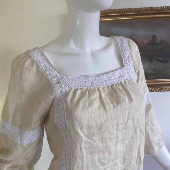 Tory Burch Square Neck Peasant Linen Blouse - Picture 7 of 13